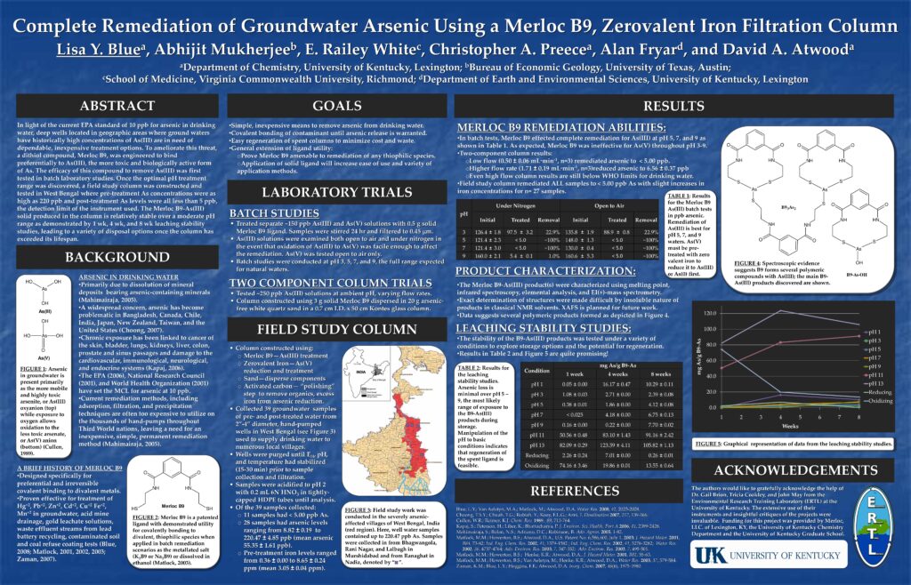 Poster: Complete Remediation of Groundwater Arsenic Using a Merloc B9, Zerovalent Iron Filtration Column (Blue et al., 2009)